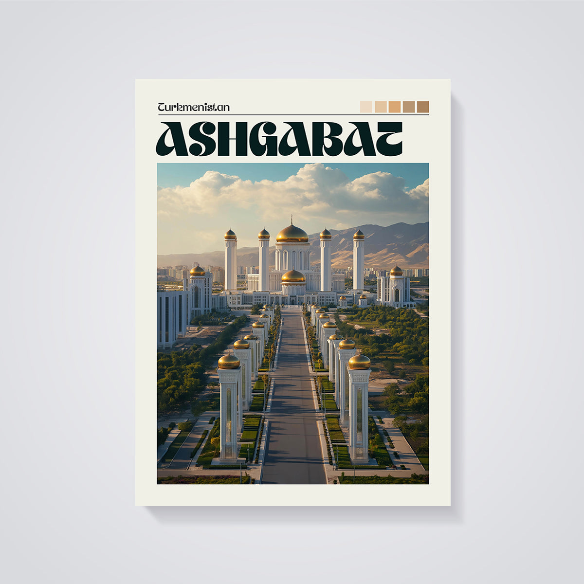 Ashgabat Golden Domes Print unframed on a grey background