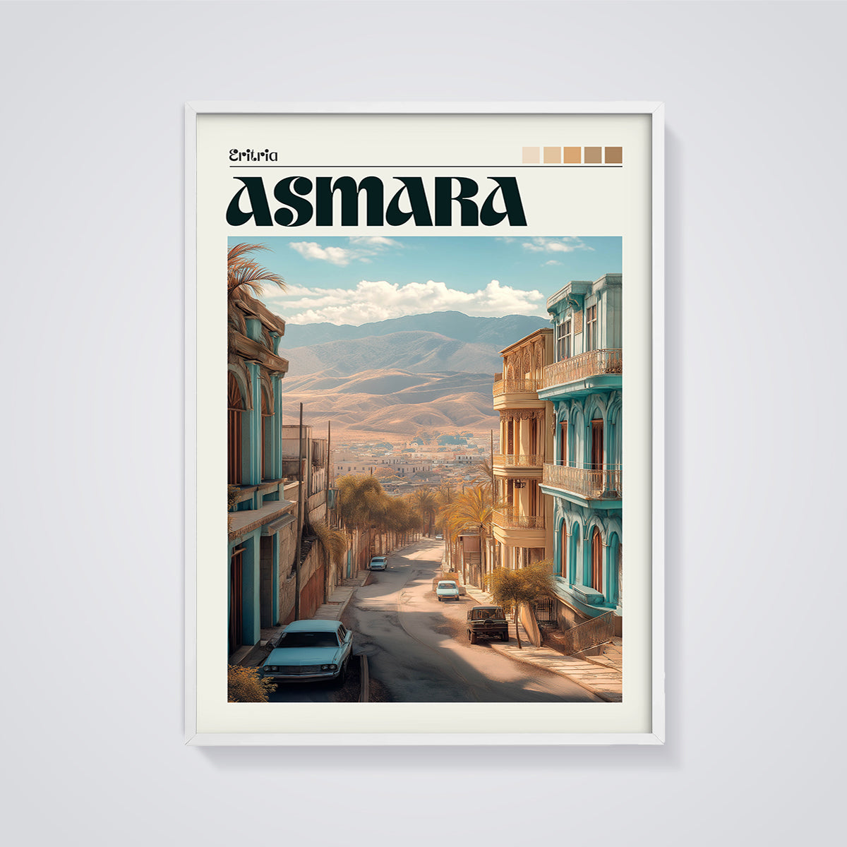 Asmara Street View Print framed in white on a grey background