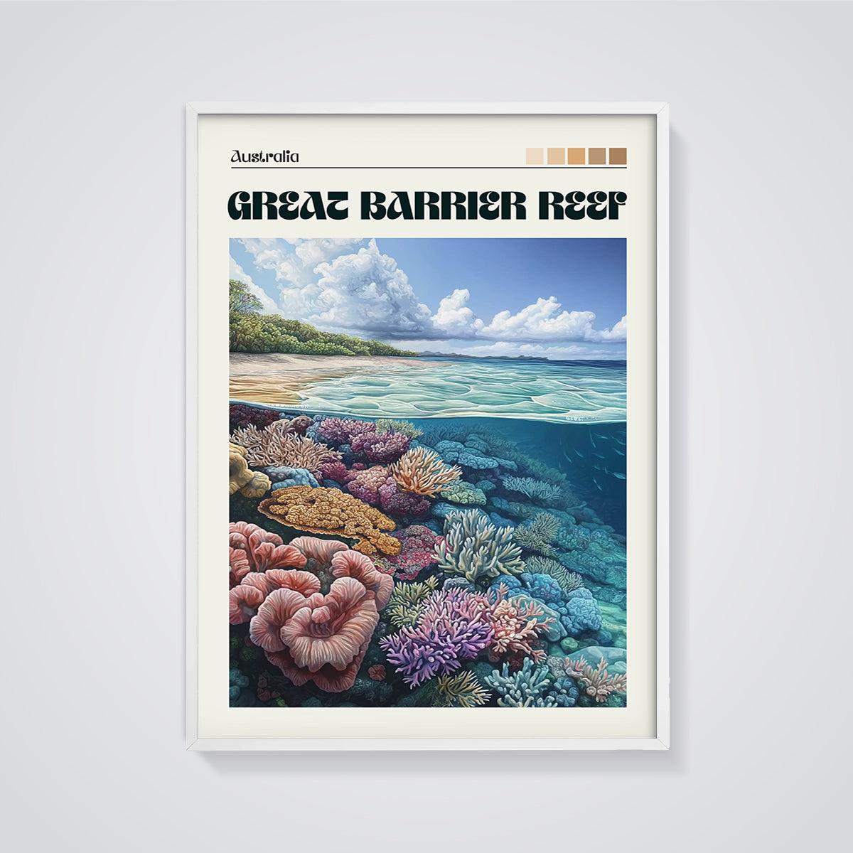 Australia Great Barrier Reef Print framed in white on a grey background