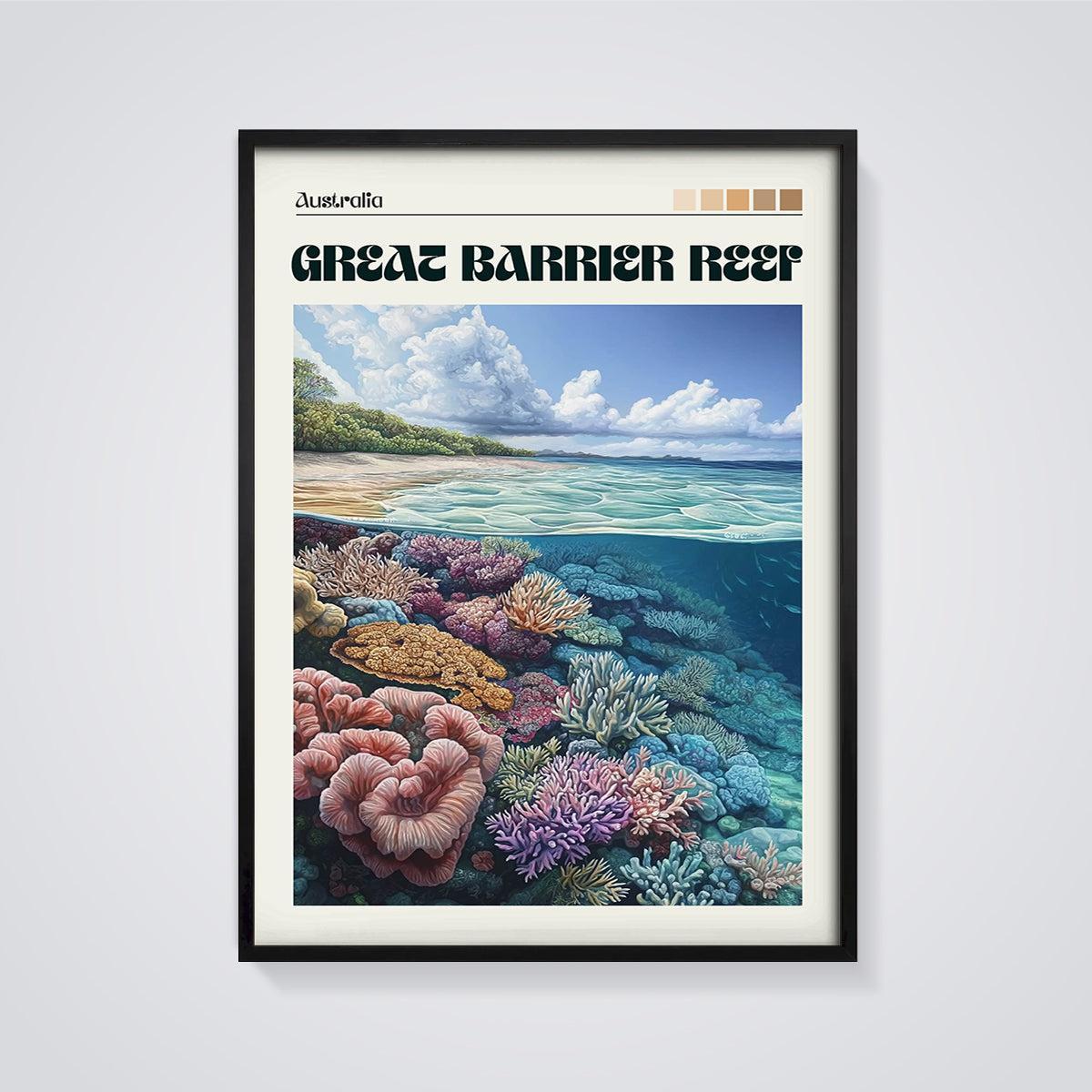 Australia Great Barrier Reef Print framed in black on a grey background