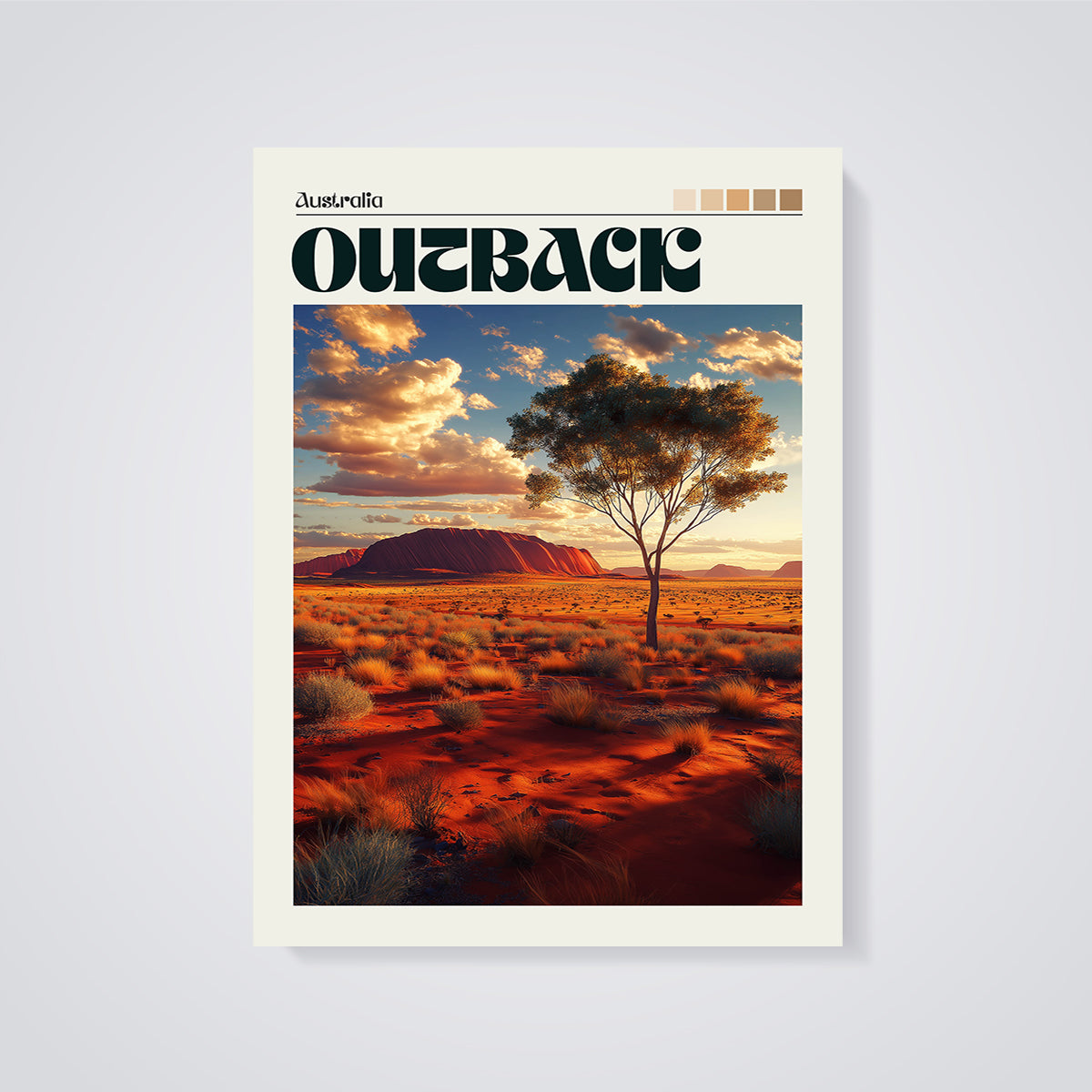 Australia Outback Uluru Sunset Print unframed on a grey background