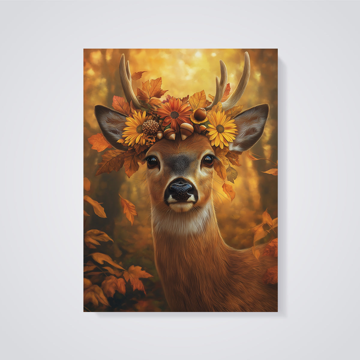 Autumn Deer Crown Print unframed on a grey background
