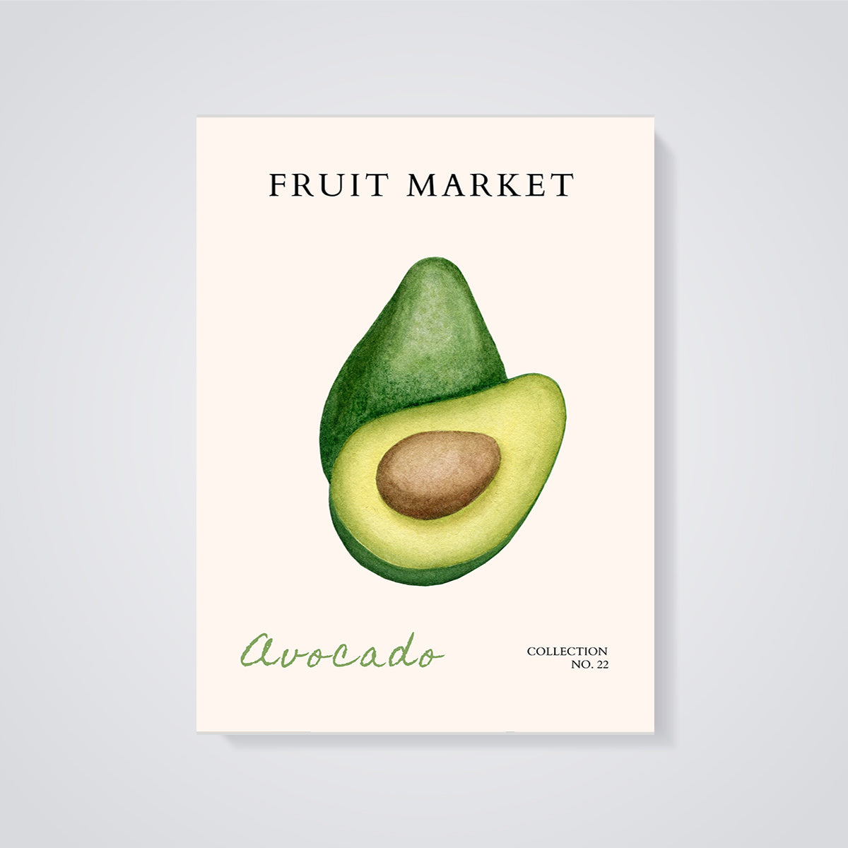 Avocado Fruit Market Print unframed on a grey background