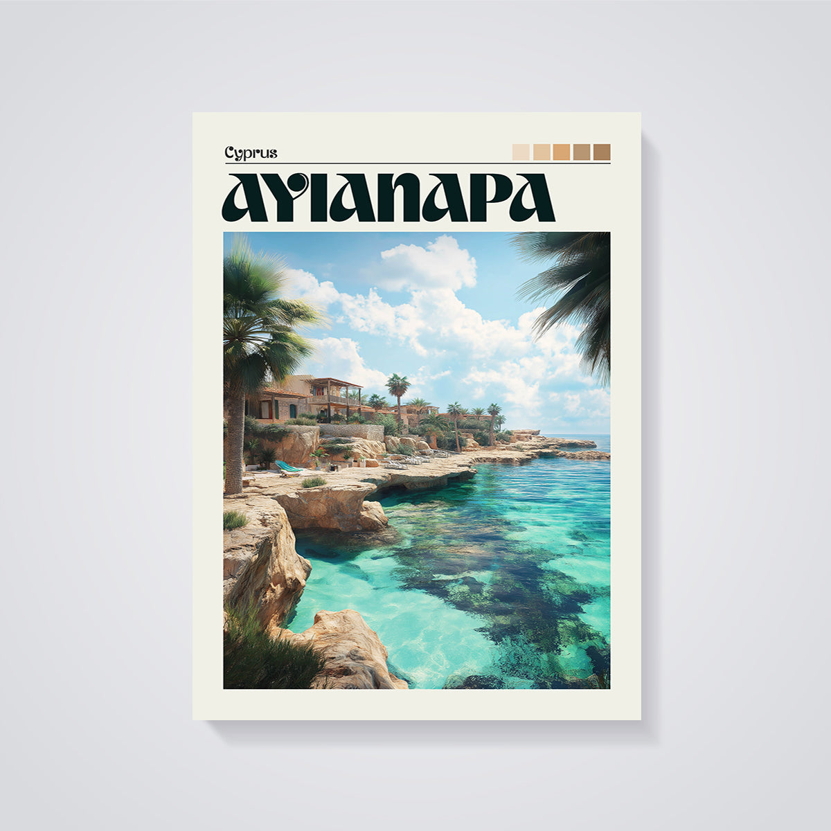 Ayia Napa Cyprus Coast Print unframed on a grey background