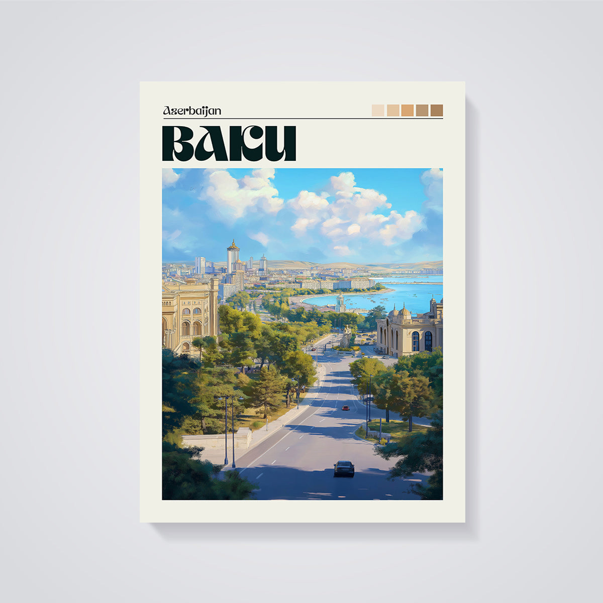 Azerbaijan Baku Cityscape Print unframed on a grey background