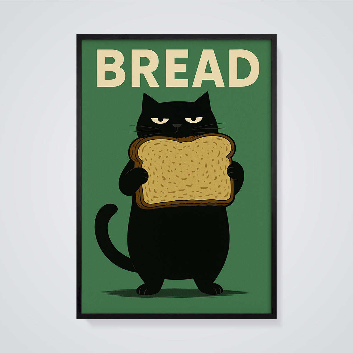 BREAD Black Cat Print framed in black on a grey background
