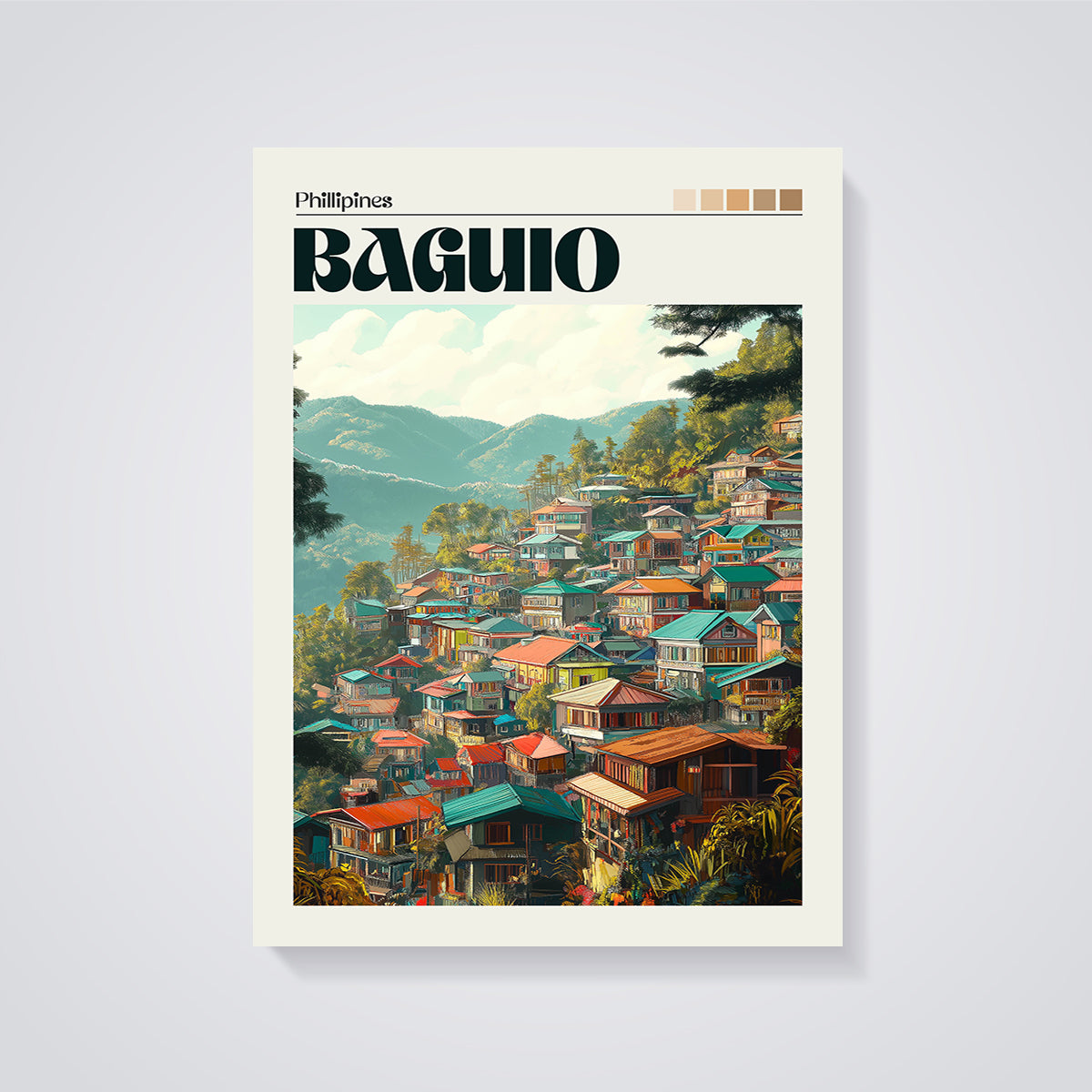 Baguio Philippines Cityscape Print unframed on a grey background