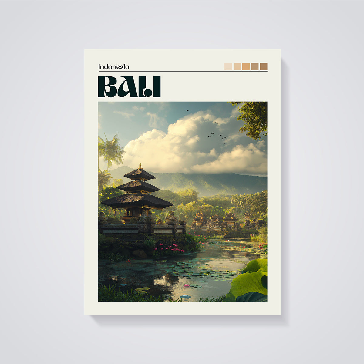 Bali Lakeside Temple Print unframed on a grey background