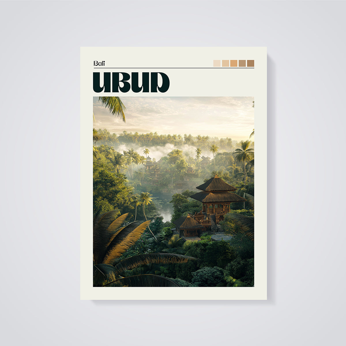 Bali Ubud Misty Jungle Print unframed on a grey background