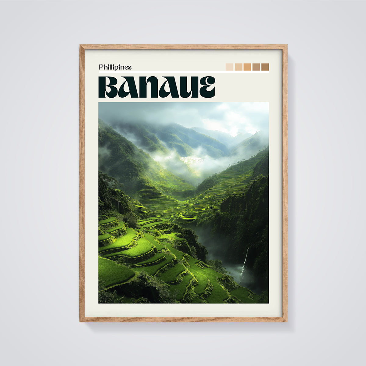 Banaue Rice Terraces Print framed in oak on a grey background