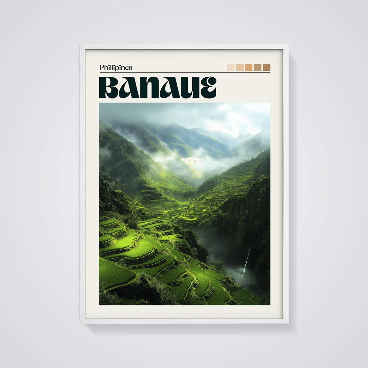 Banaue Rice Terraces Print framed in white on a grey background