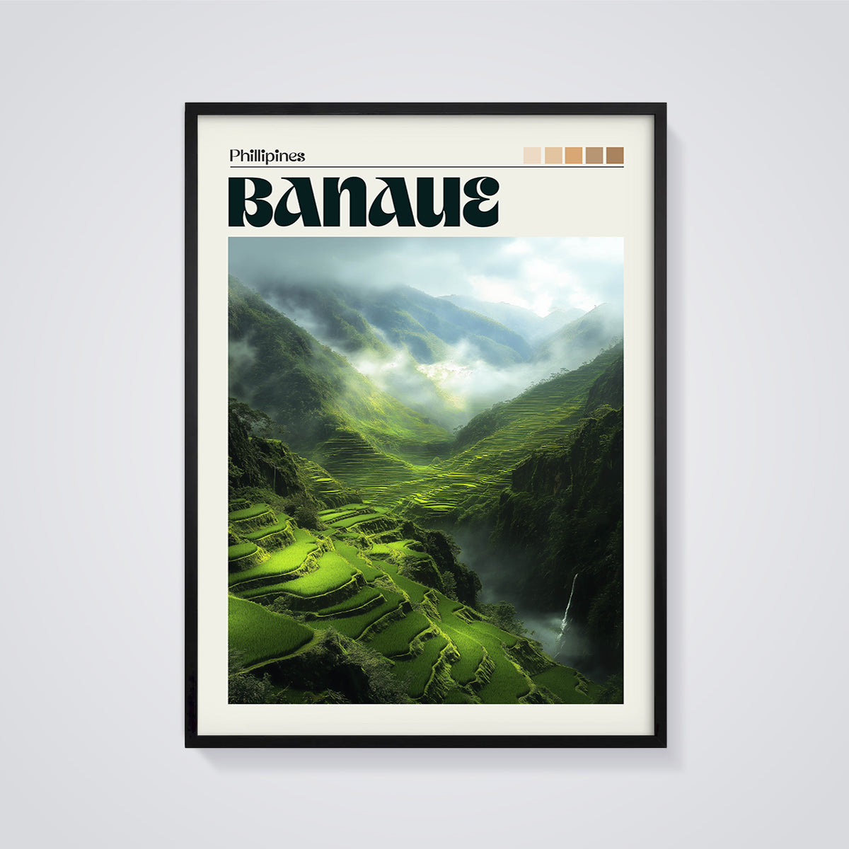 Banaue Rice Terraces Print framed in black on a grey background