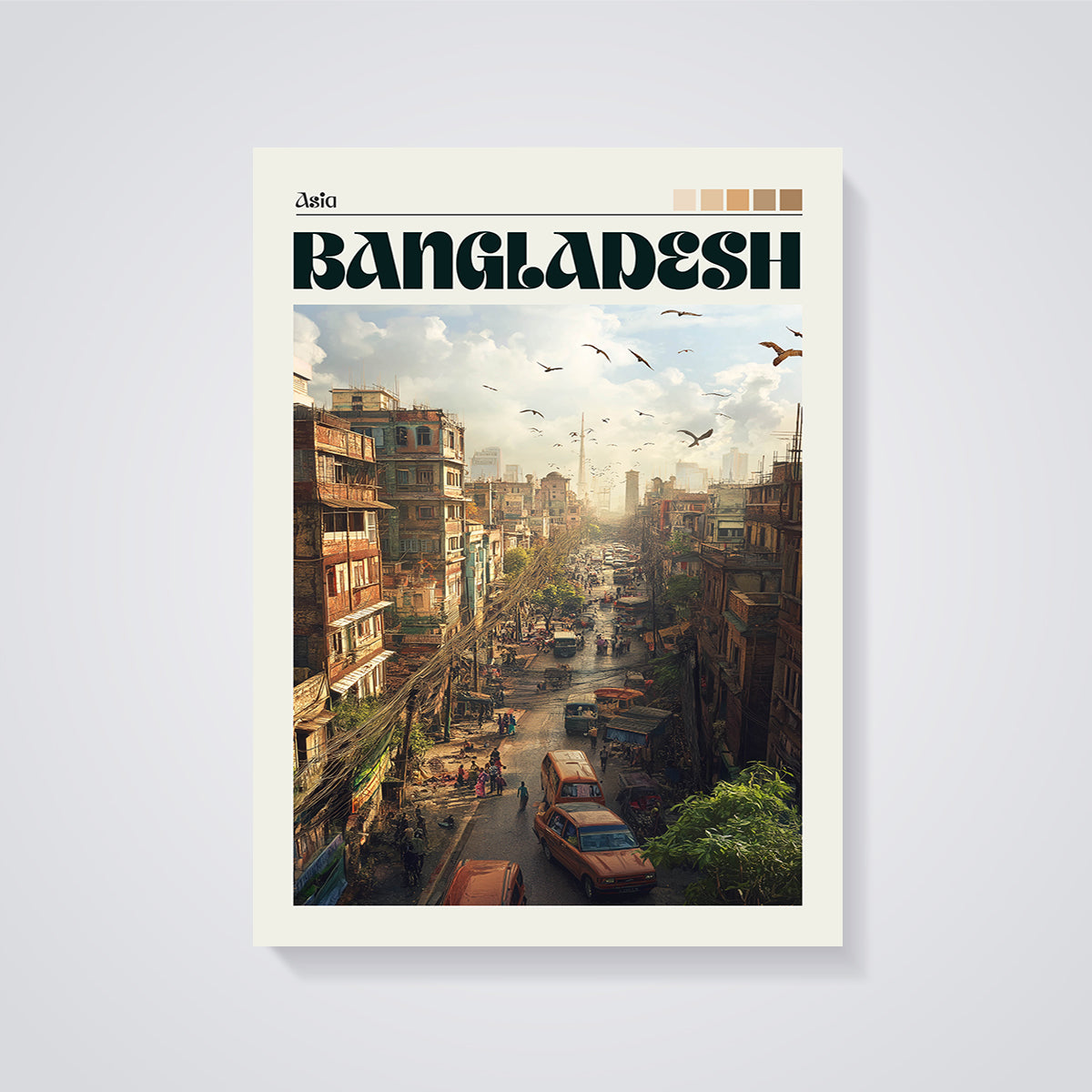 Bangladesh City Street Print unframed on a grey background