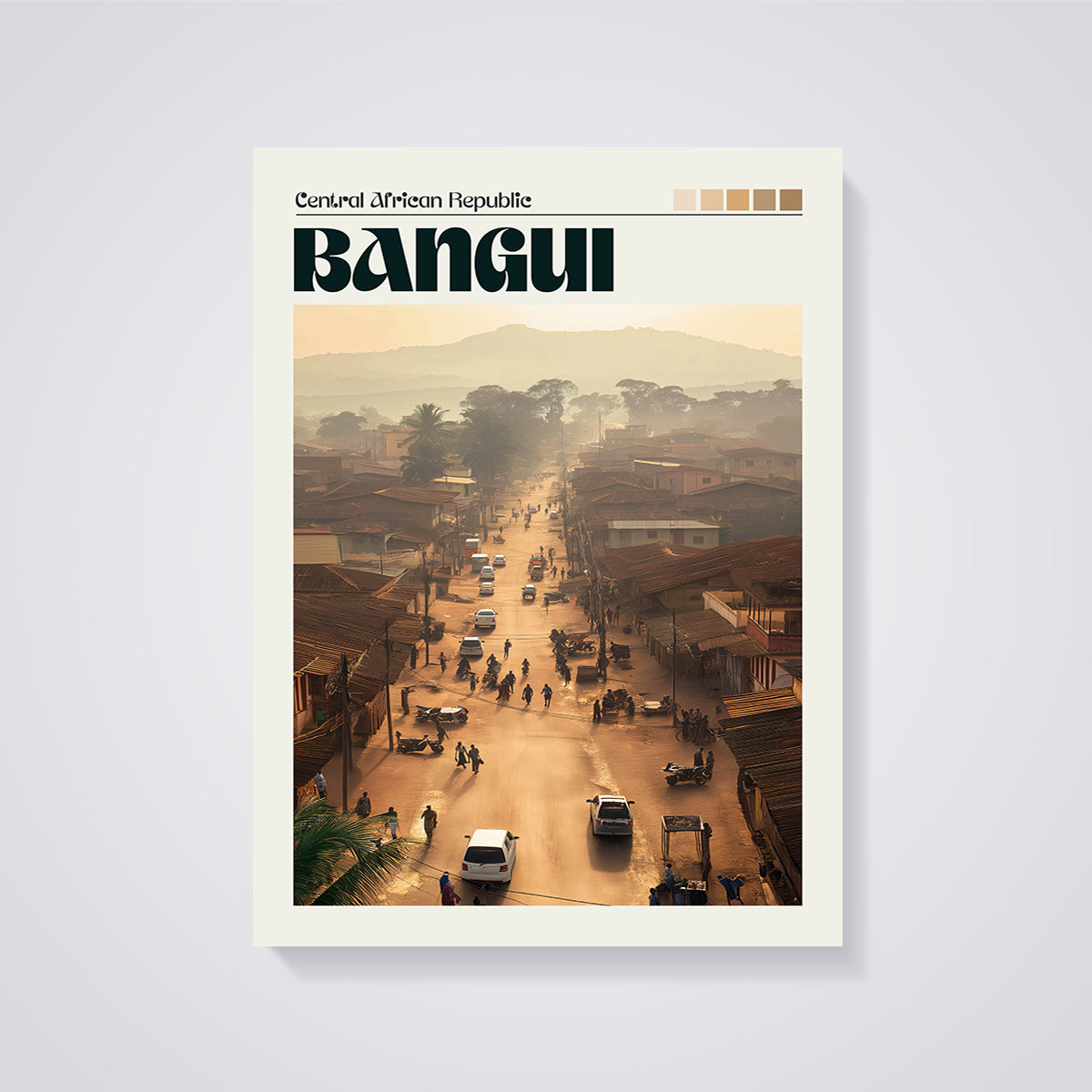 Bangui Street Scene Print unframed on a grey background