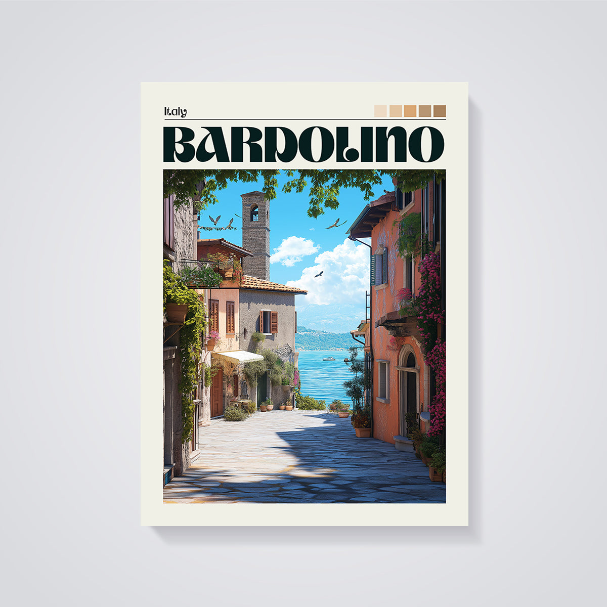 Bardolino Italy Street Print unframed on a grey background