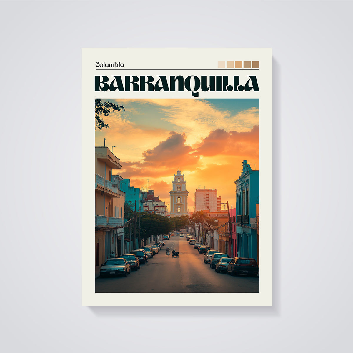 Barranquilla Sunset Street Print unframed on a grey background