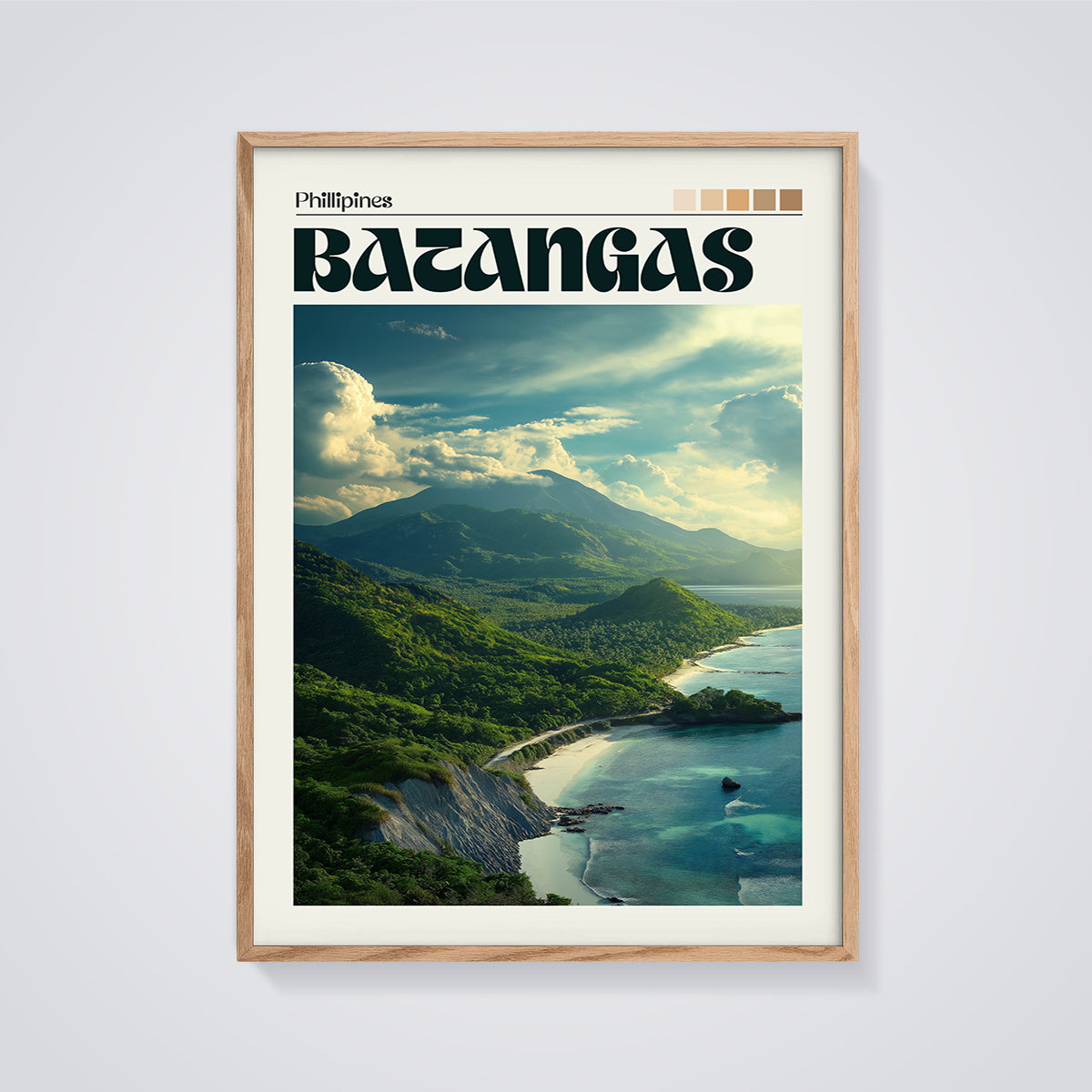 Batangas Phillipines Travel Print framed in oak on a grey background