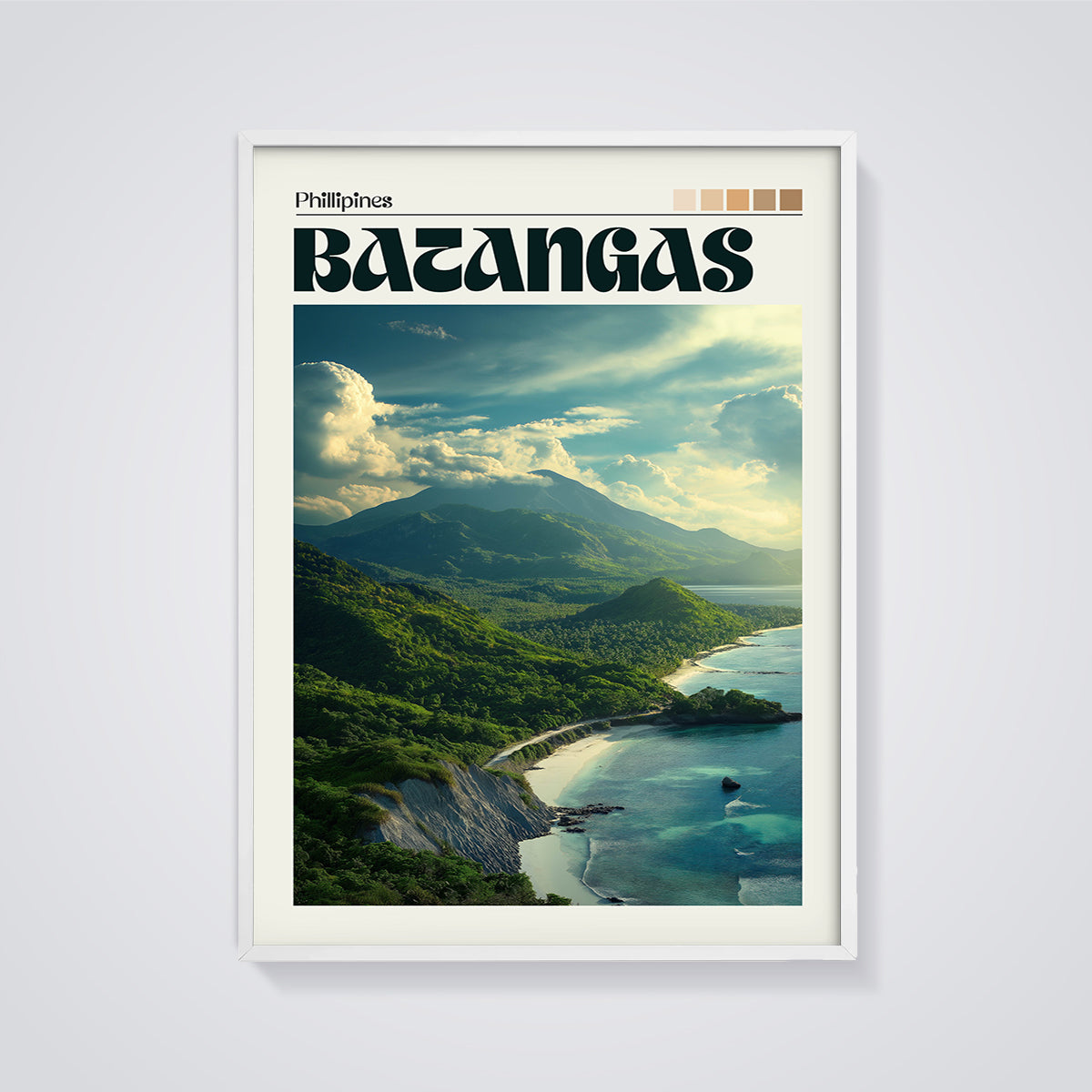 Batangas Phillipines Travel Print framed in white on a grey background