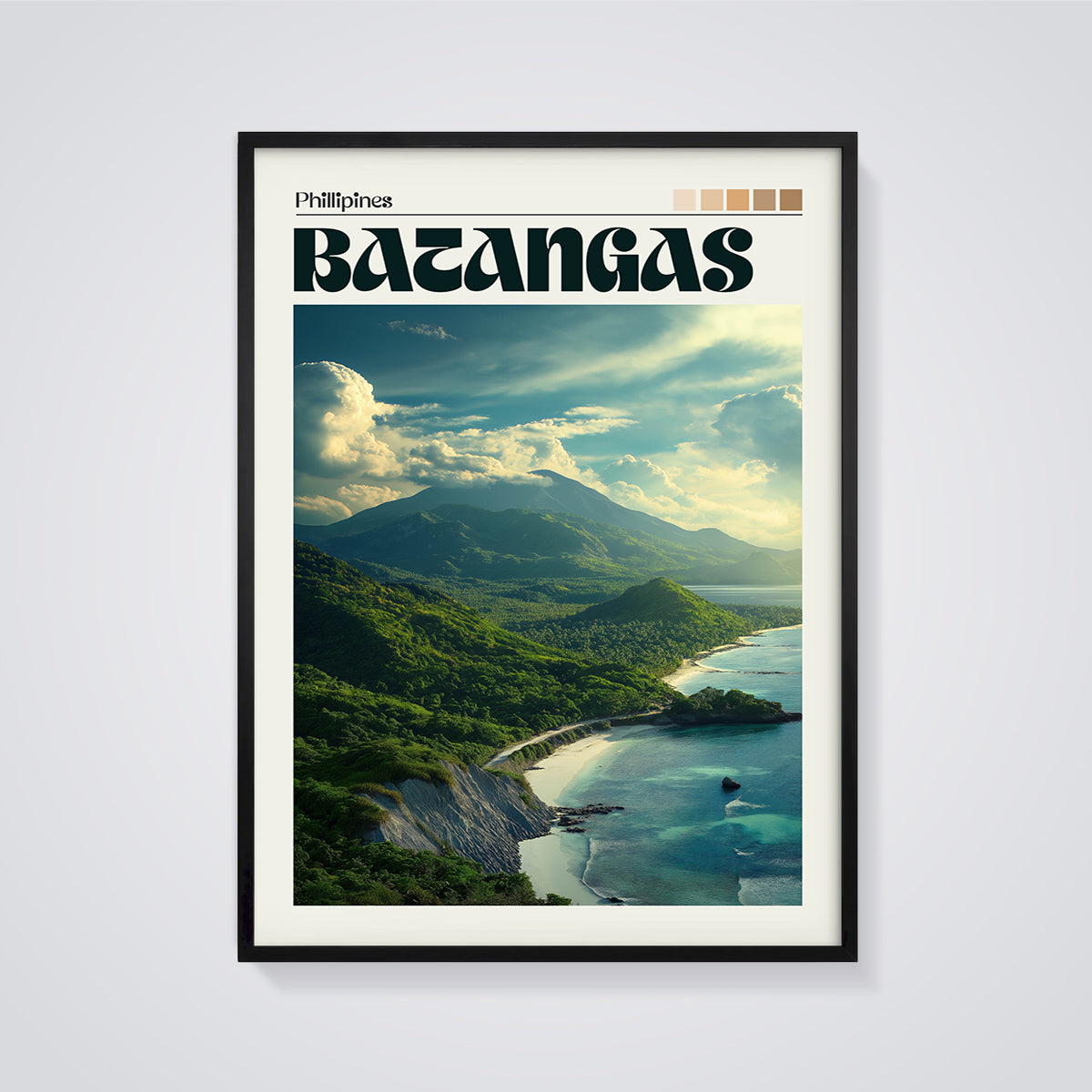 Batangas Phillipines Travel Print framed in black on a grey background