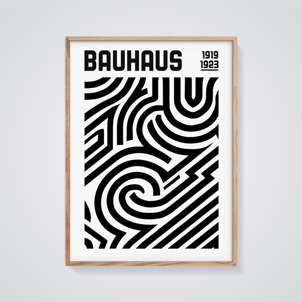 Bauhaus 1919-1923 Geometric Print framed in oak on a grey background