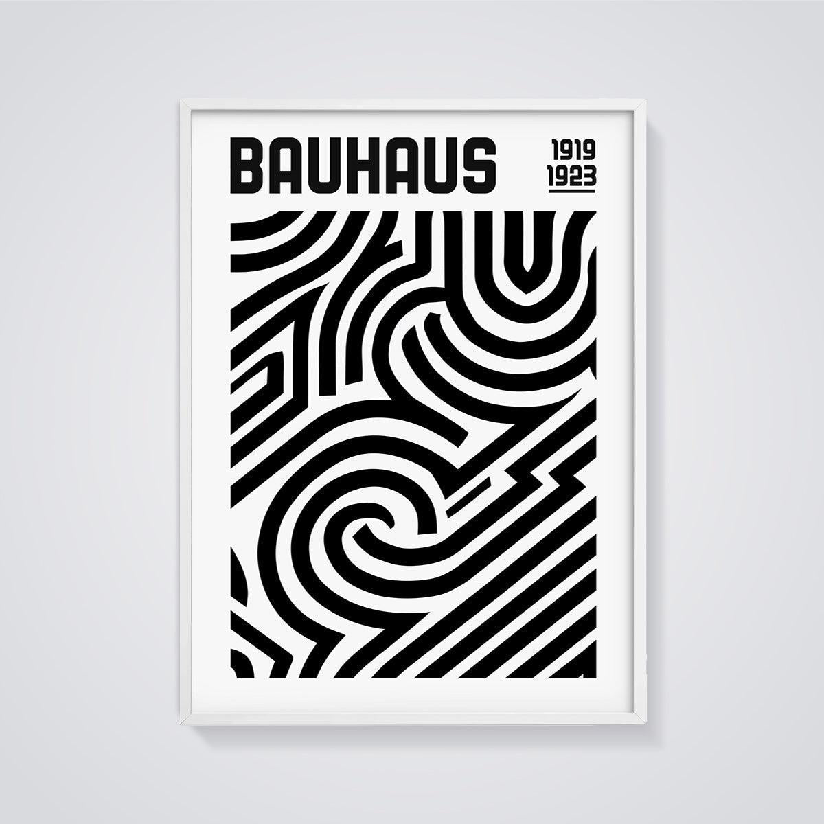 Bauhaus 1919-1923 Geometric Print framed in white on a grey background
