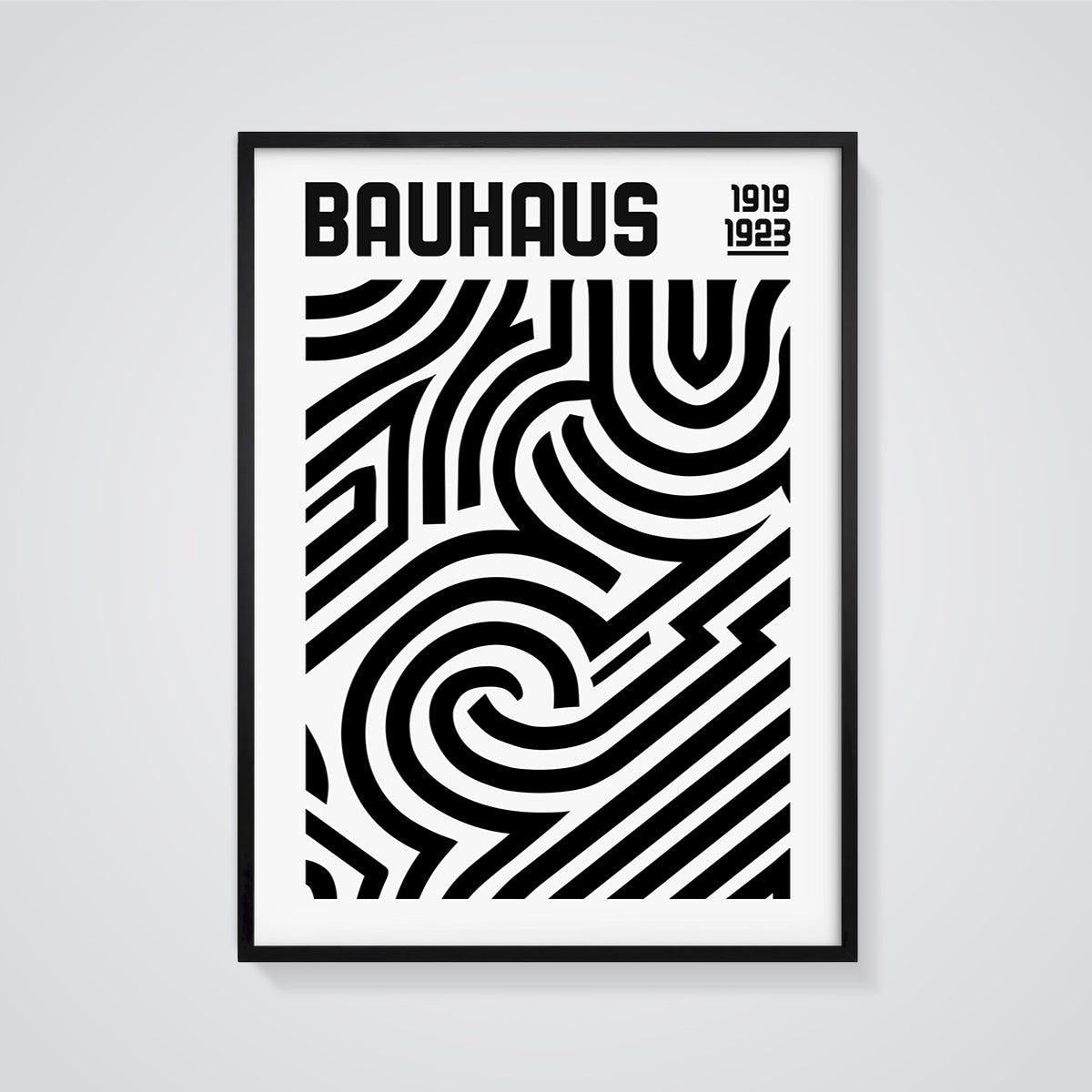 Bauhaus 1919-1923 Geometric Print framed in black on a grey background