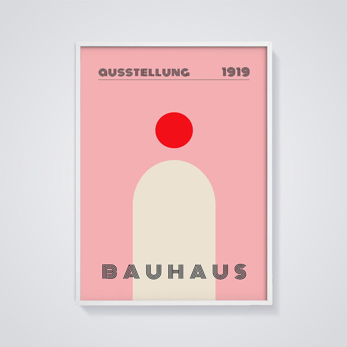 Bauhaus 1919 Exhibition Print framed in white on a grey background