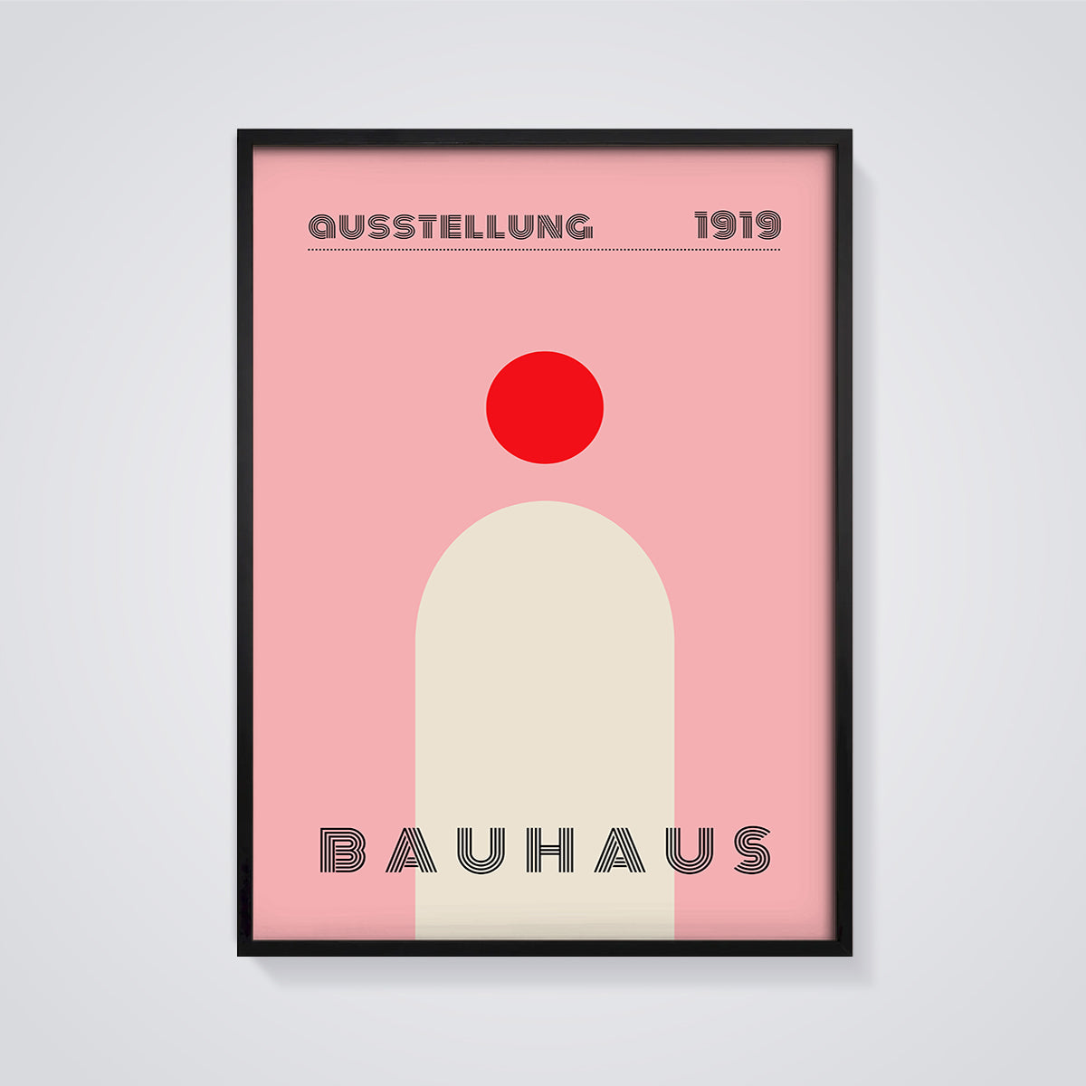 Bauhaus 1919 Exhibition Print framed in black on a grey background