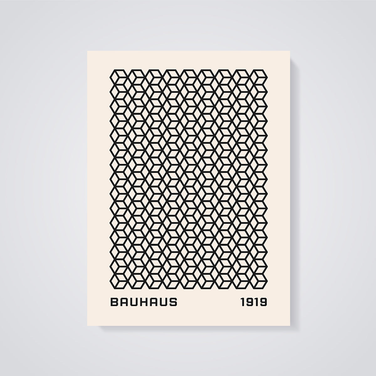 Bauhaus 1919 Geometric Cubes Pattern Print unframed on a grey background