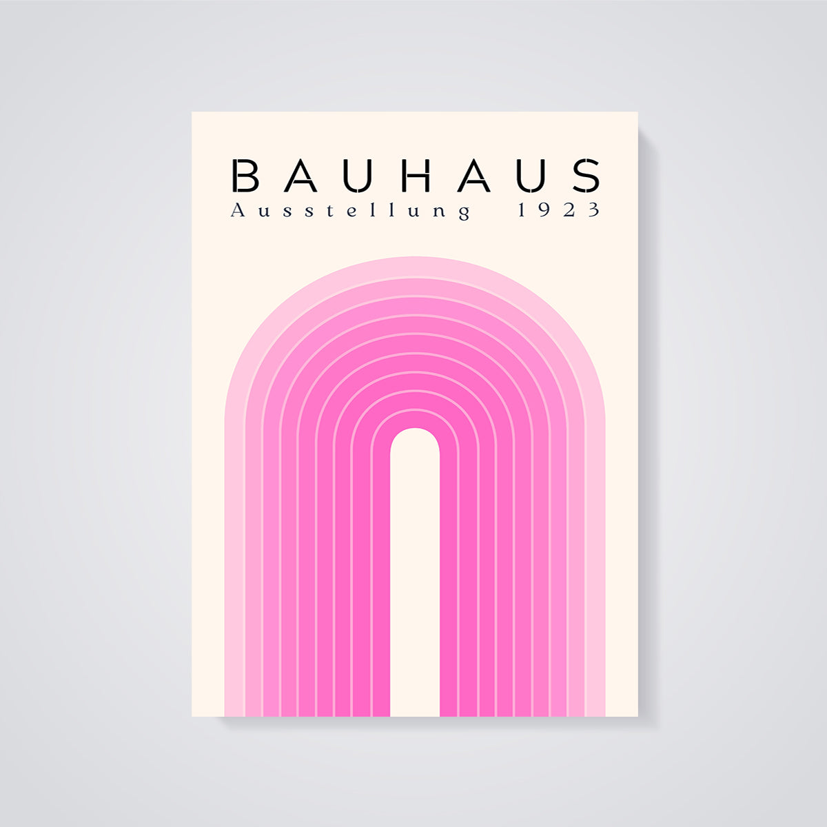 Bauhaus 1923 Pink Arch Print unframed on a grey background