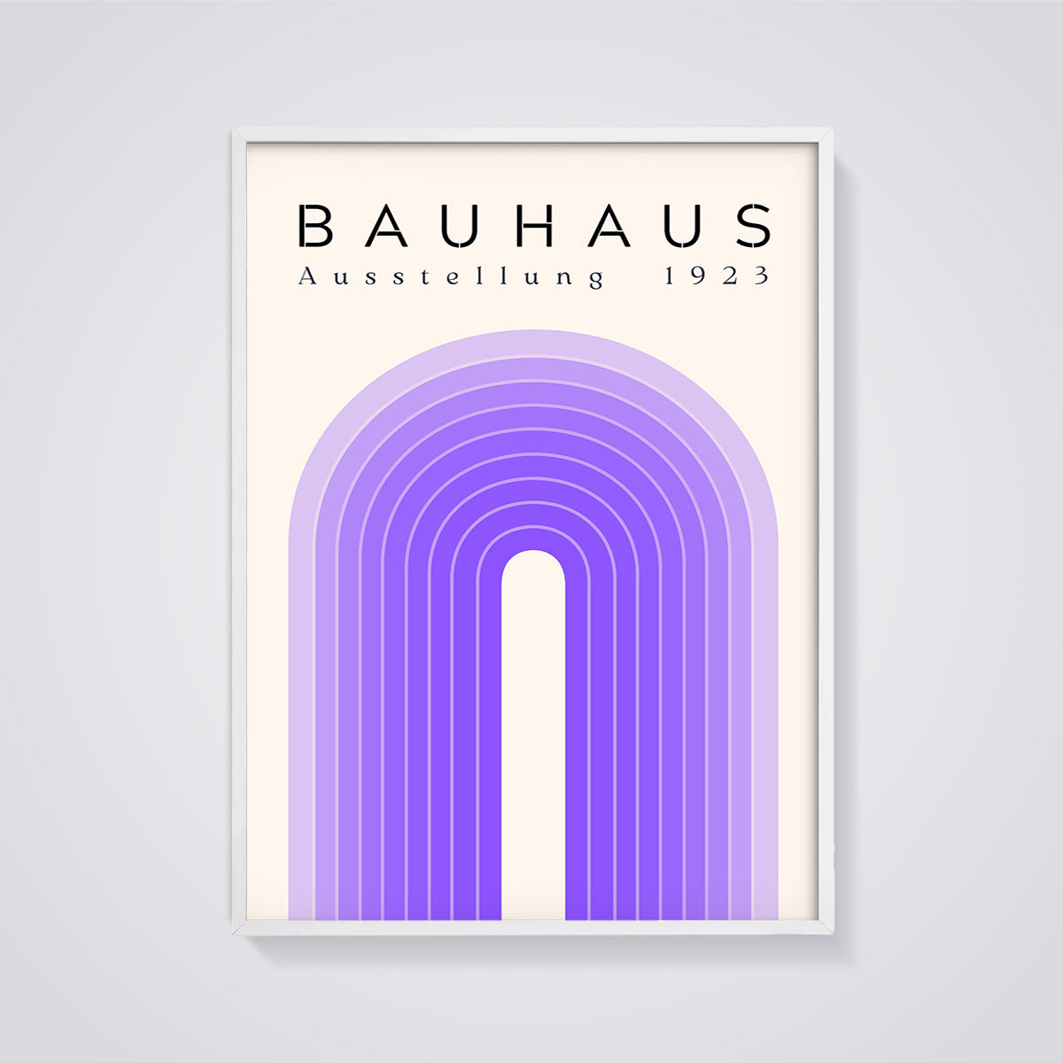 Bauhaus Ausstellung 1923 Arch Print framed in white on a grey background