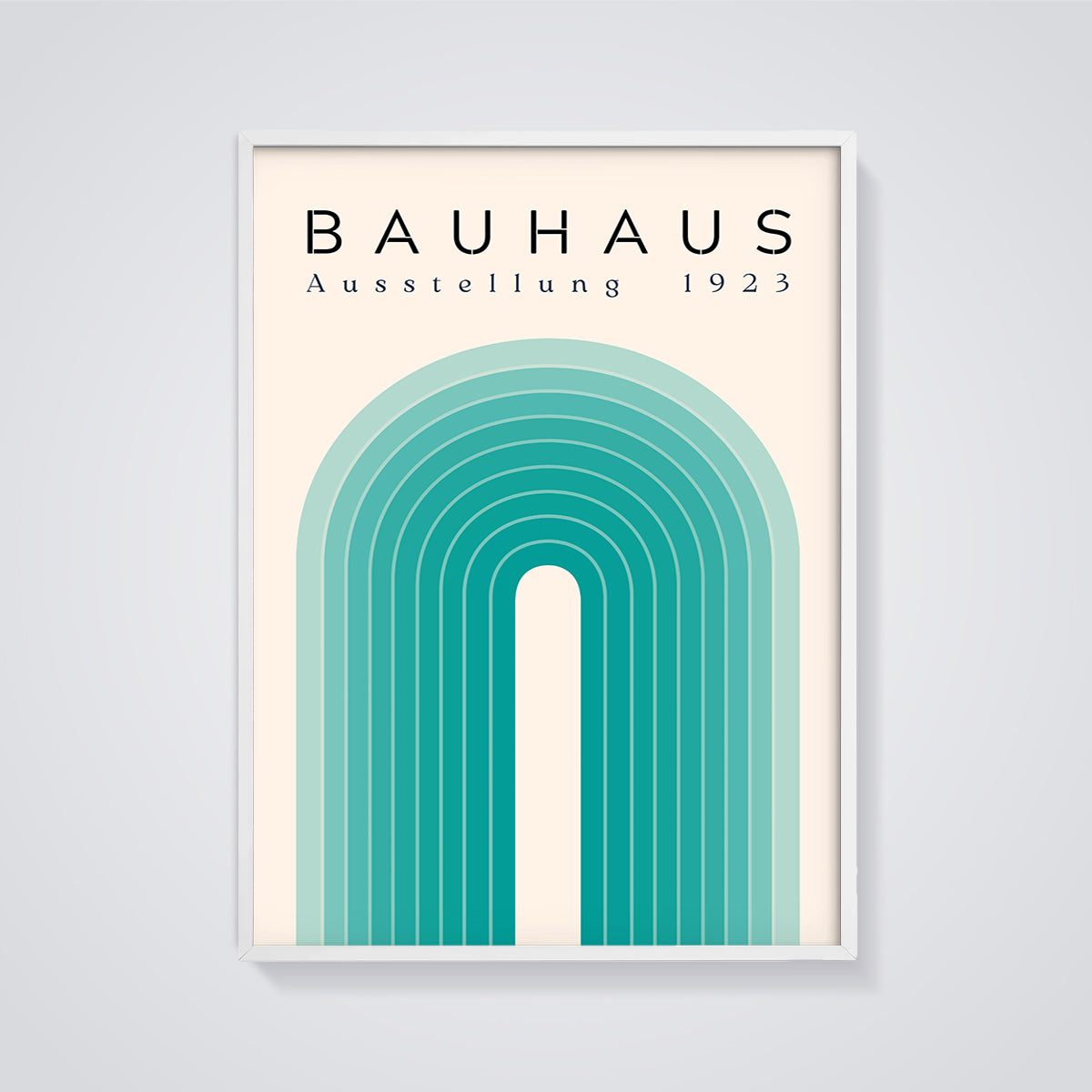 Bauhaus Ausstellung 1923 Arches Print Aesthetic framed in white on a grey background