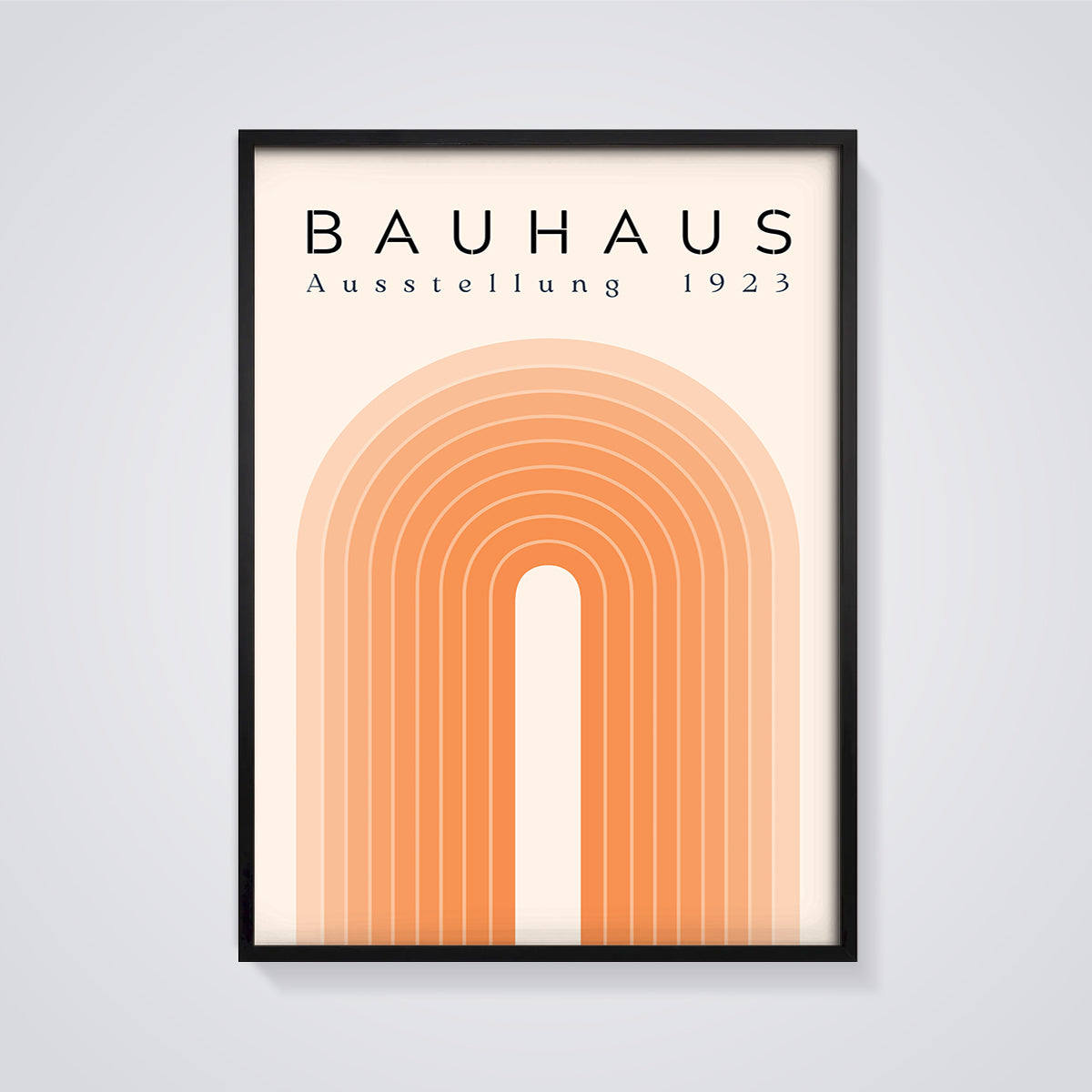 Bauhaus Ausstellung 1923 Arches Print framed in black on a grey background