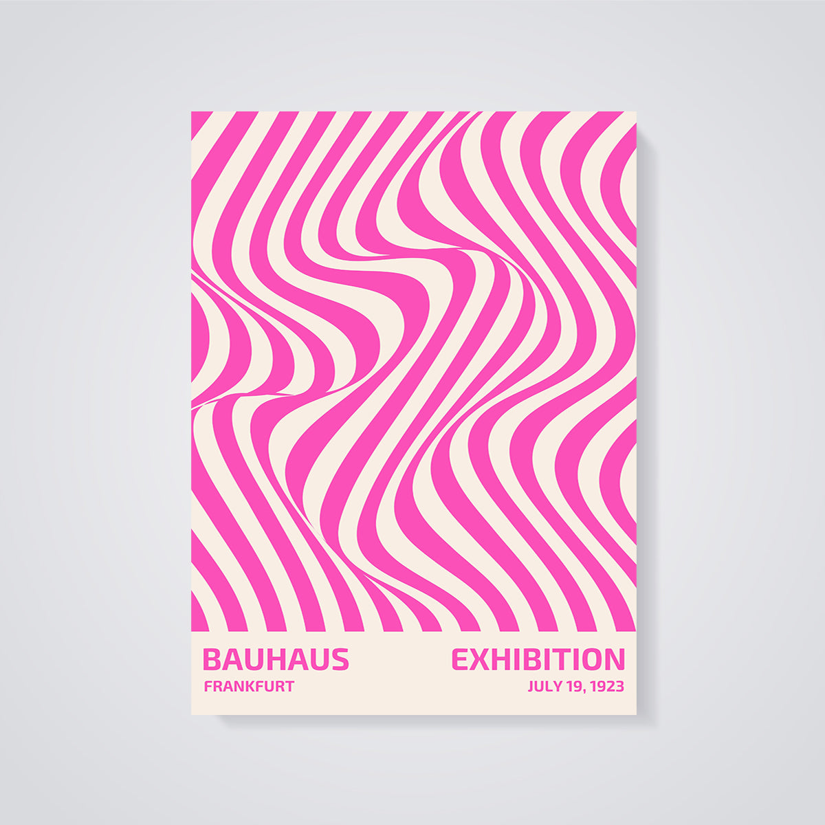 Bauhaus Frankfurt Pink Wave Print unframed on a grey background