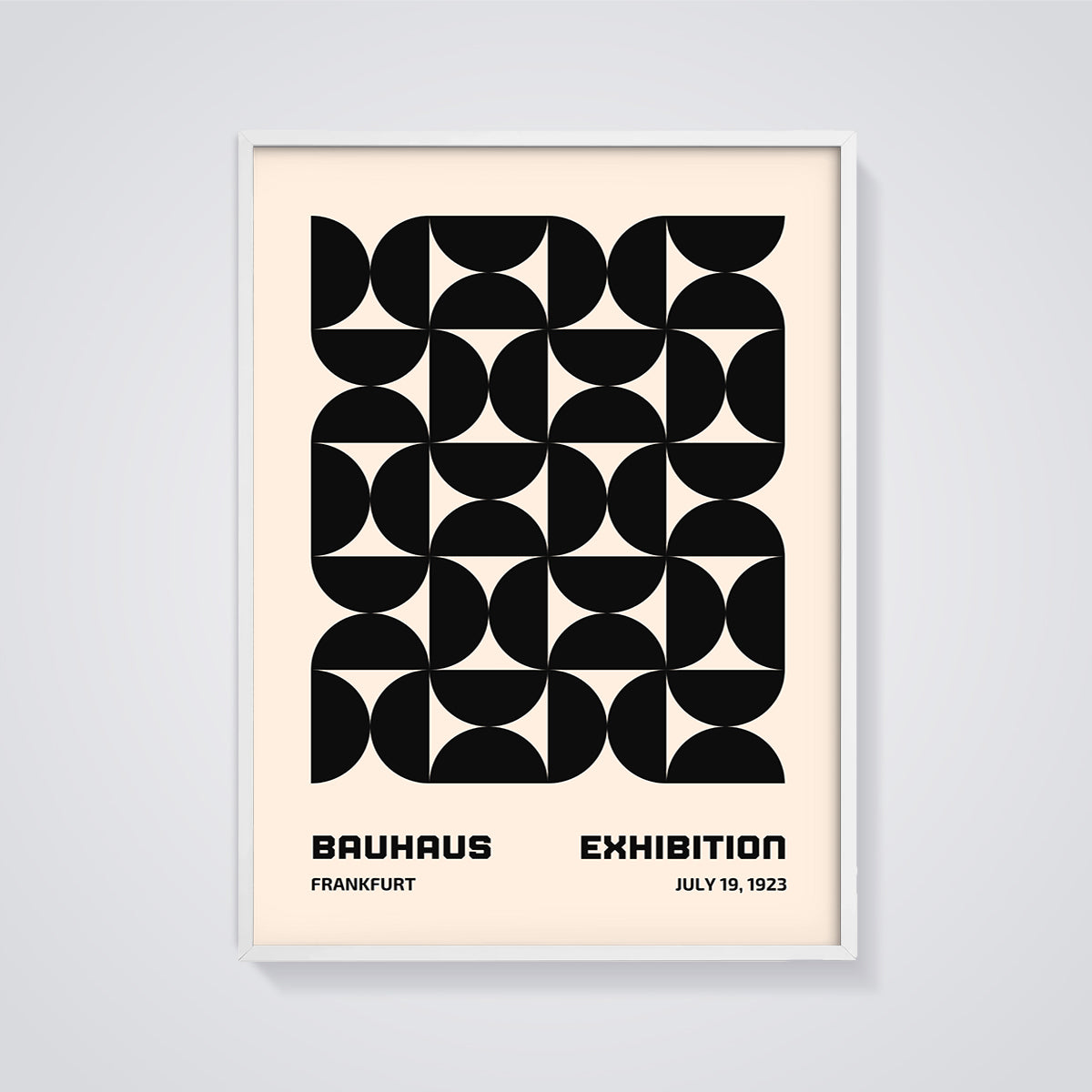 Bauhaus Geometric Pattern Print framed in white on a grey background