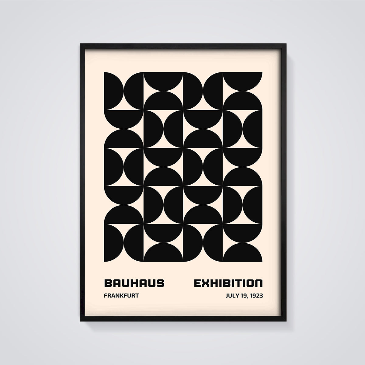 Bauhaus Geometric Pattern Print framed in black on a grey background
