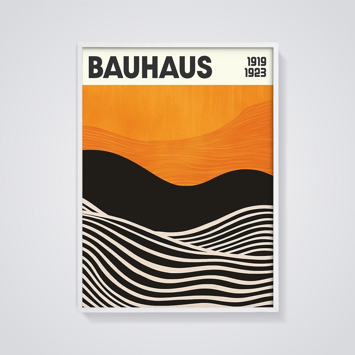 Bauhaus Wavy Abstract Print framed in white on a grey background