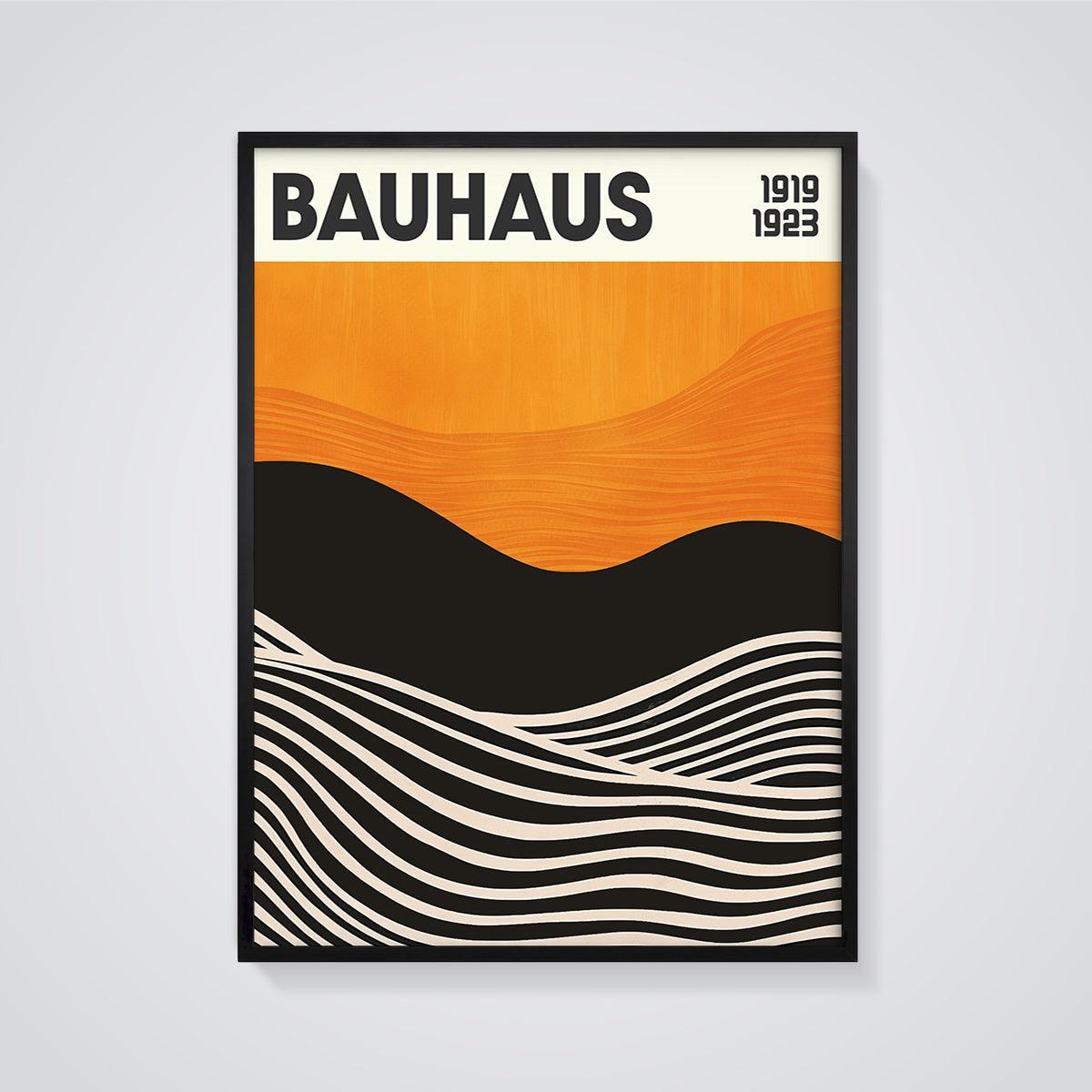 Bauhaus Wavy Abstract Print framed in black on a grey background