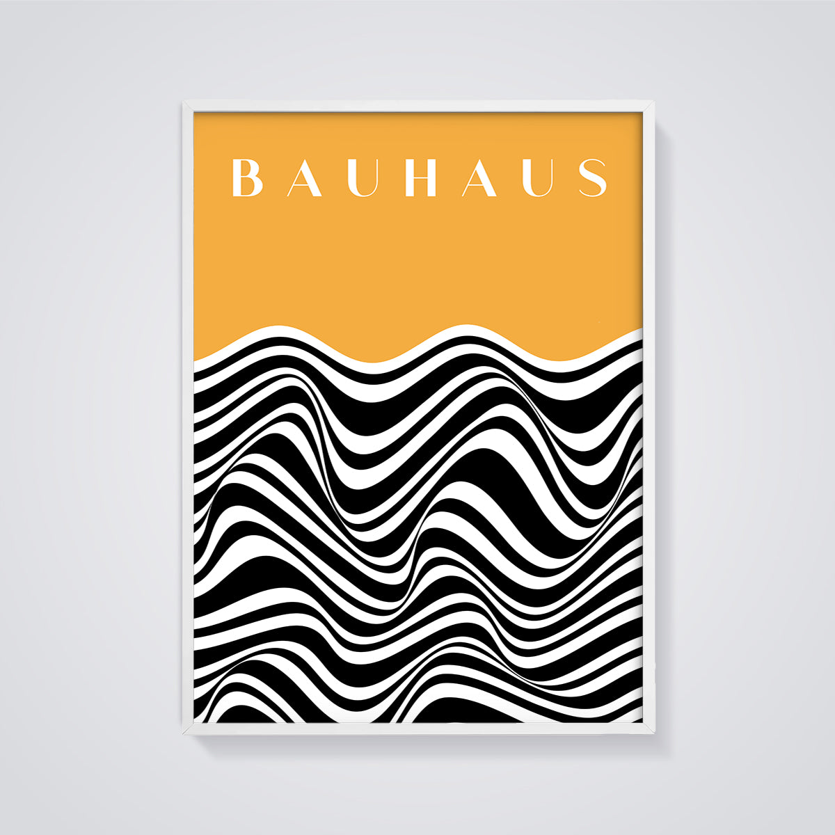 Bauhaus Wavy Stripes Print framed in white on a grey background