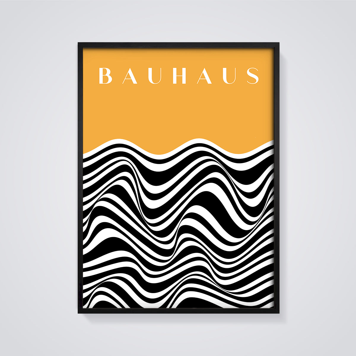 Bauhaus Wavy Stripes Print framed in black on a grey background