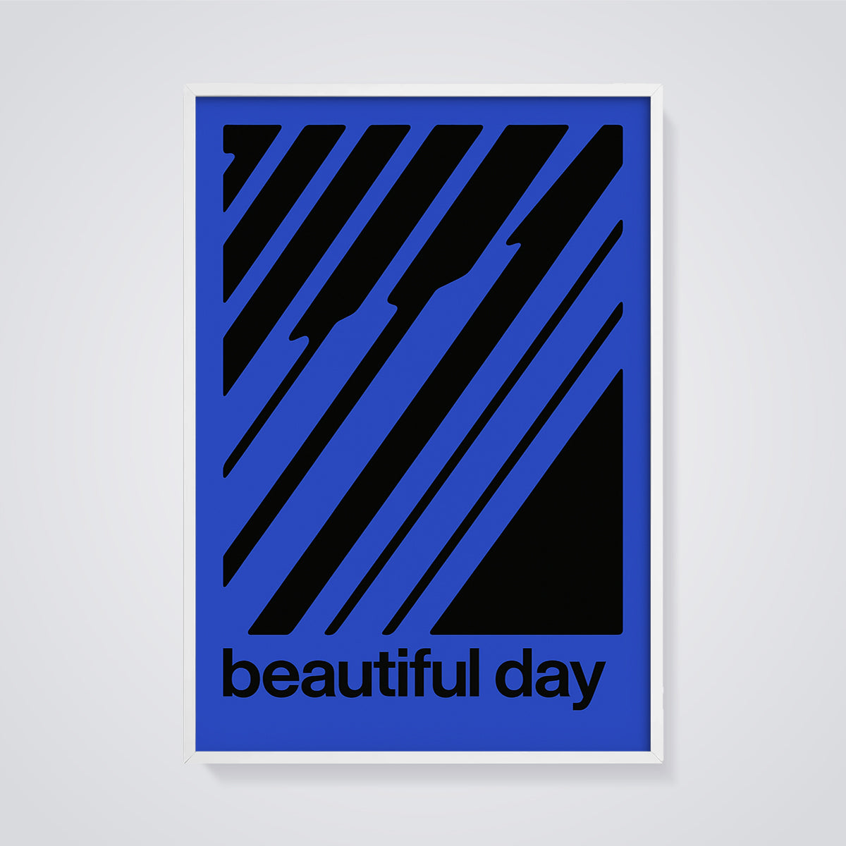Beautiful Day Blue Stripe Print framed in white on a grey background
