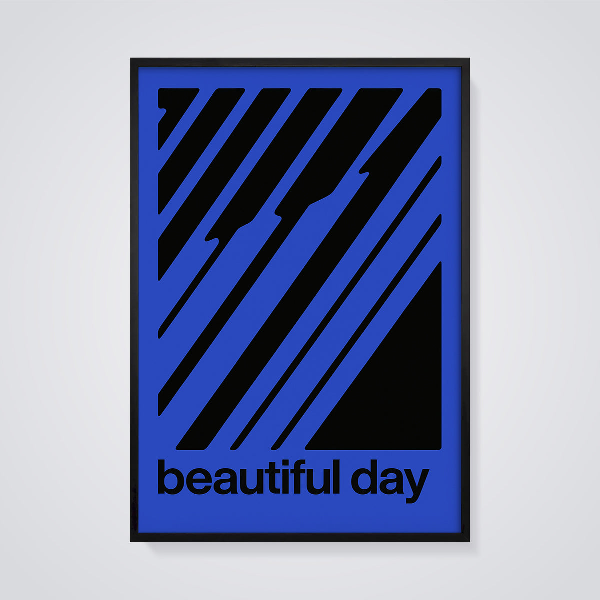 Beautiful Day Blue Stripe Print framed in black on a grey background