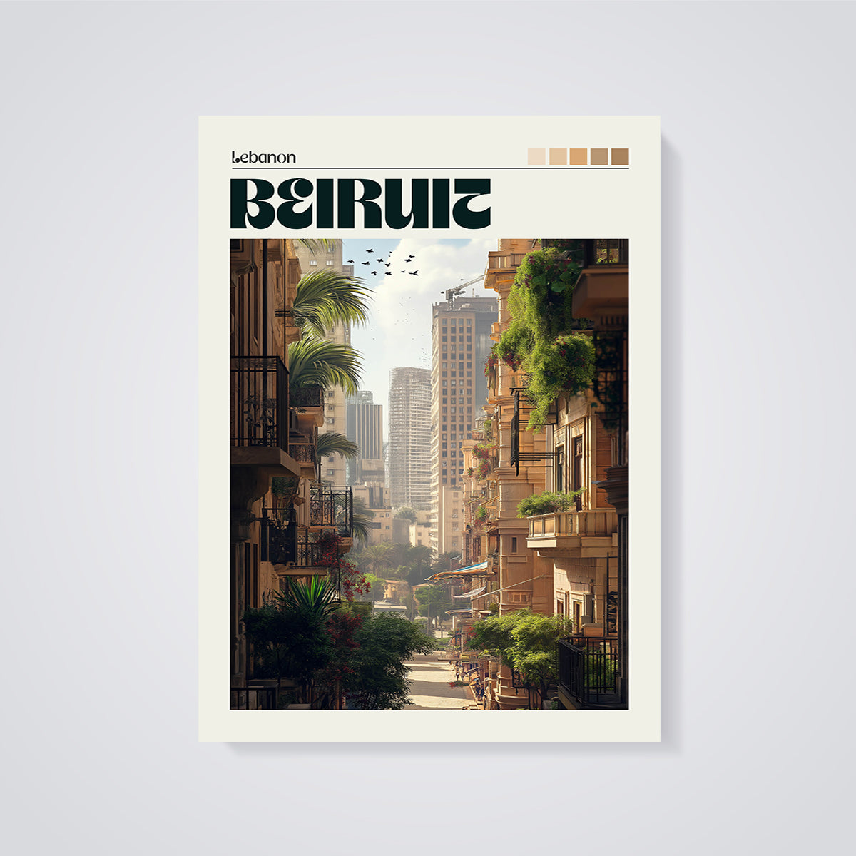 Beirut Street View Print unframed on a grey background