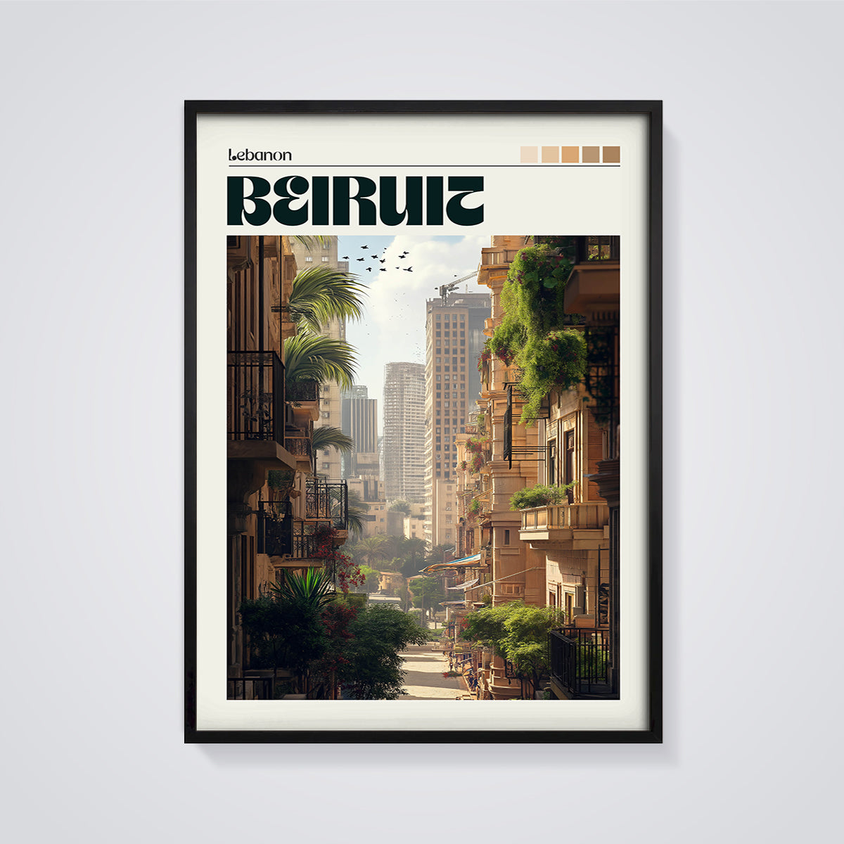 Beirut Street View Print framed in black on a grey background