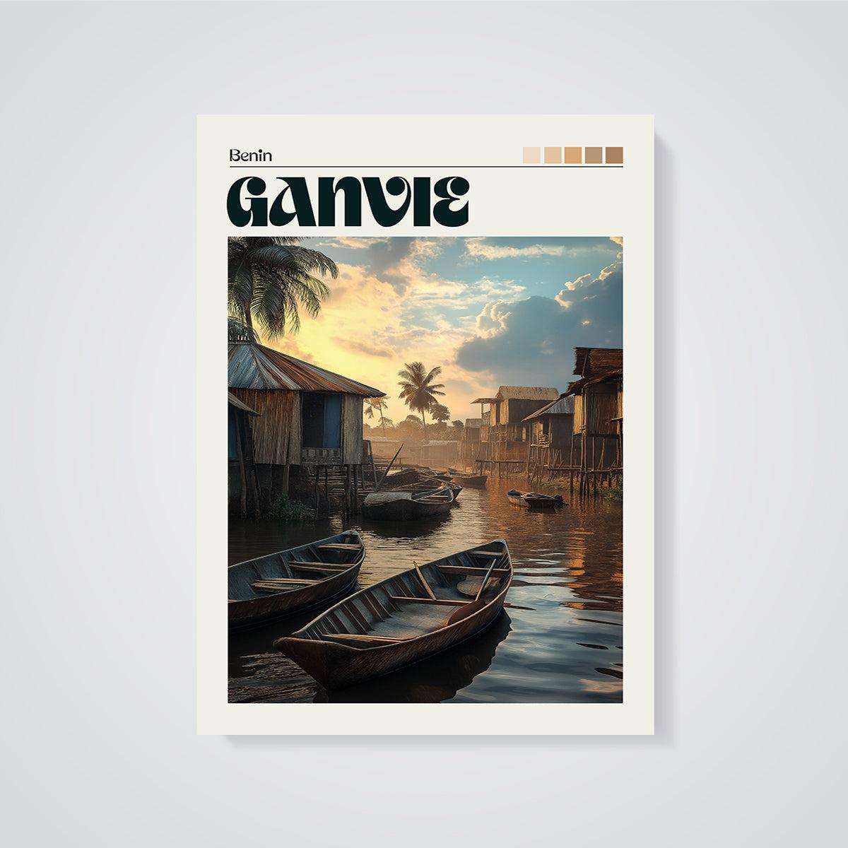 Benin Ganvie Stilt Village Print unframed on a grey background