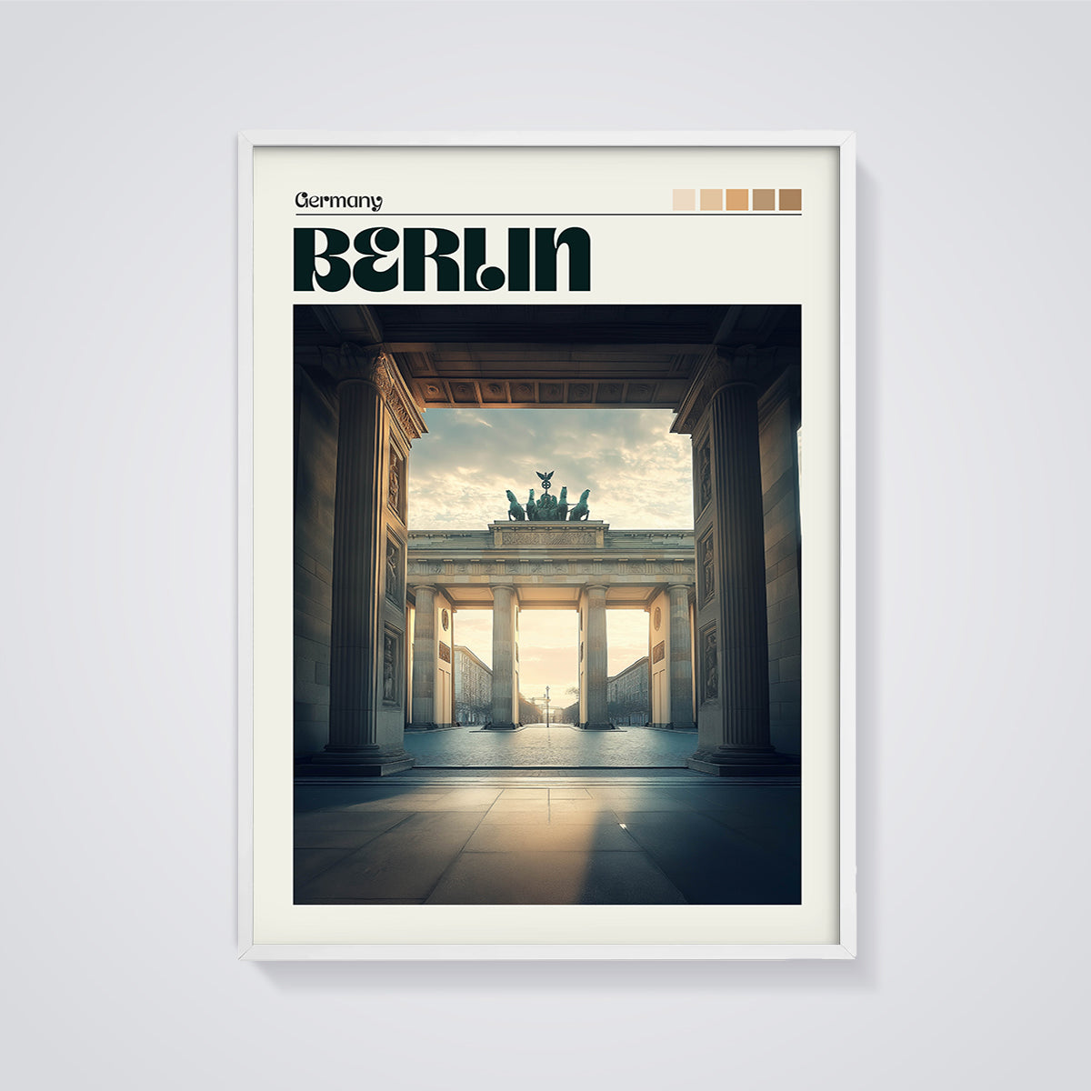 Berlin Brandenburg Gate Print framed in white on a grey background