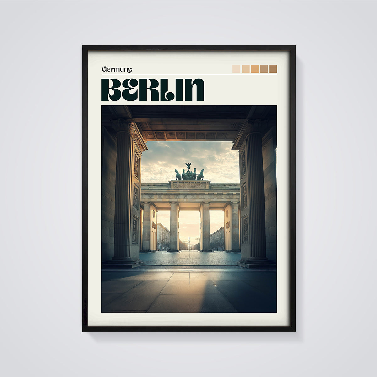 Berlin Brandenburg Gate Print framed in black on a grey background