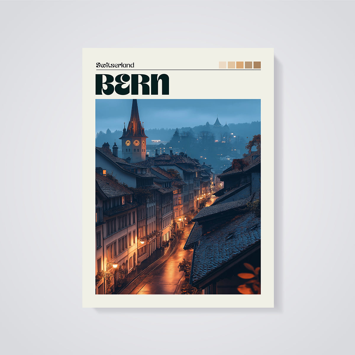 Bern Old Town Night Print unframed on a grey background
