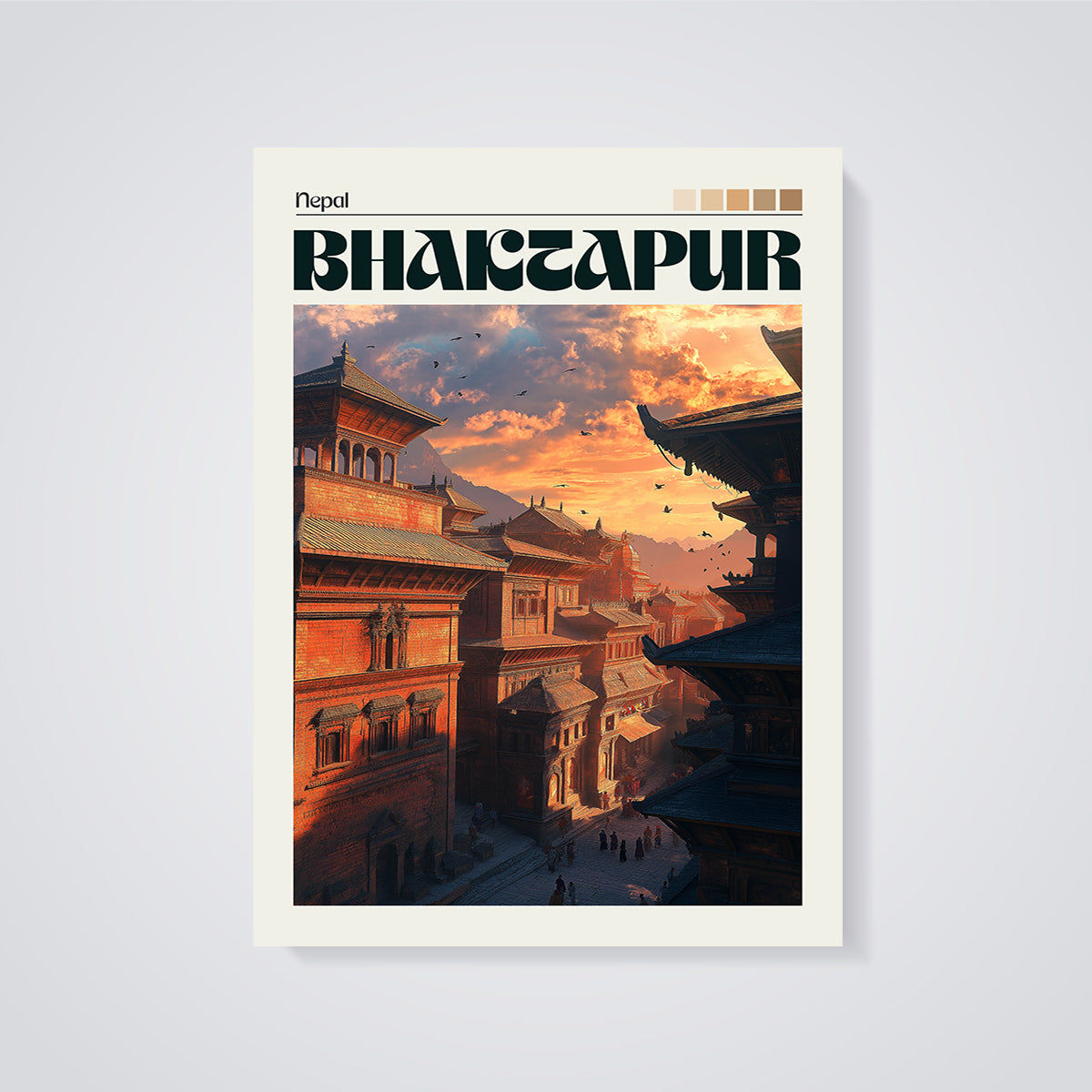 Bhaktapur Nepal Cityscape Print unframed on a grey background
