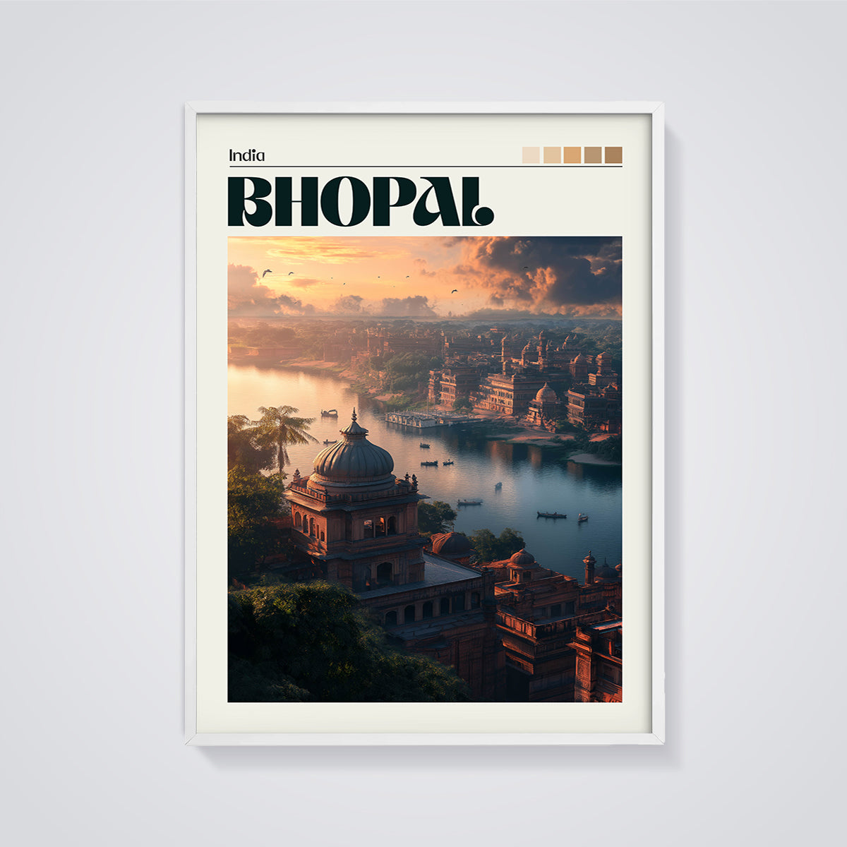 Bhopal Cityscape Print framed in white on a grey background